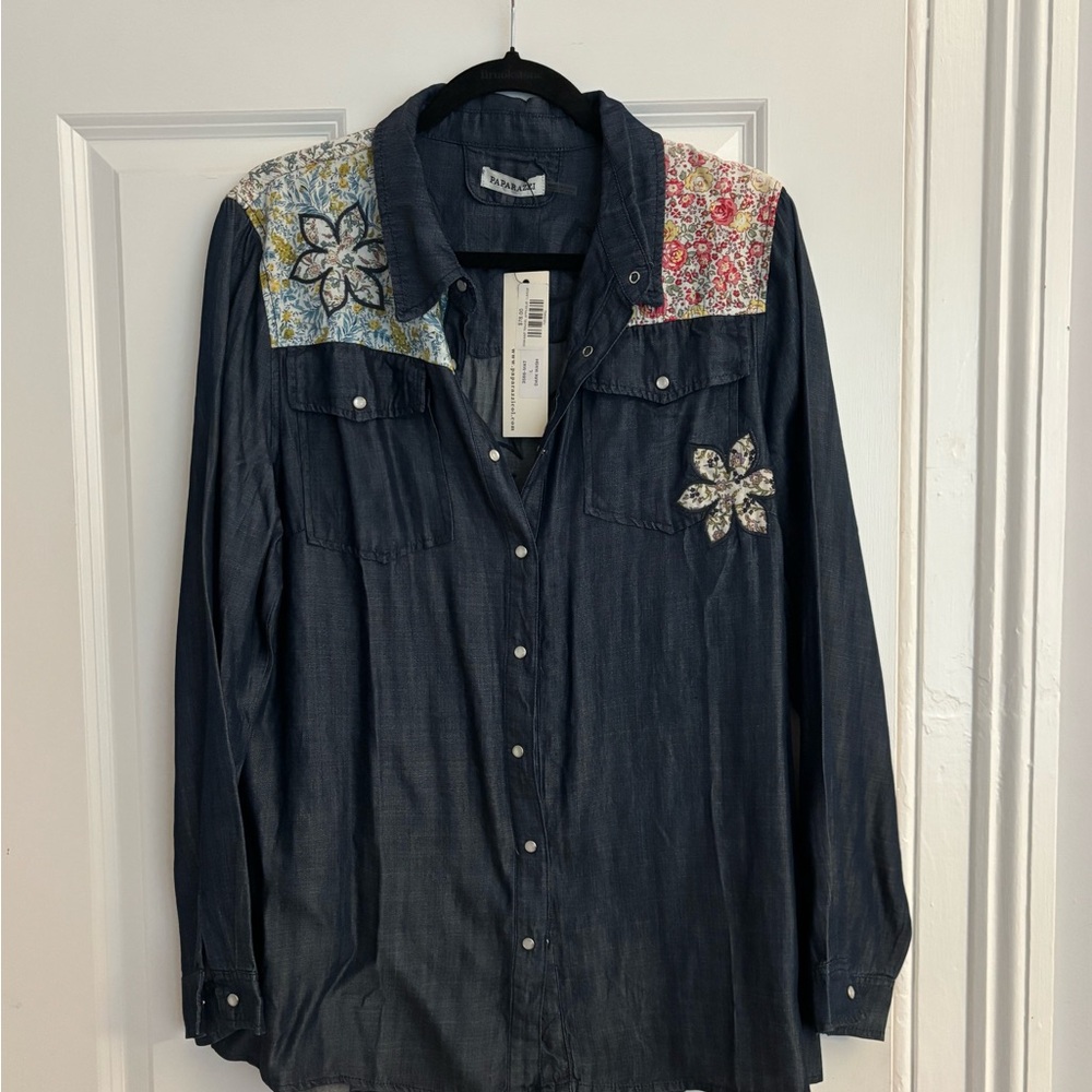 Navy Embroidered Blouse-Paparazzi